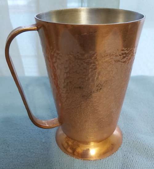 COPPER BEER TANKARD - 8,5cm DIA. x 12,5cm TALL -  HAMMER FINNISH - IN EXCELENT CONDITION