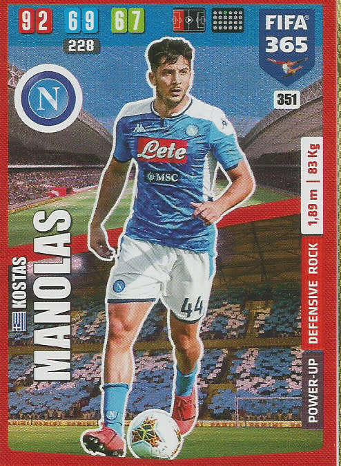 KOSTAS MANOLAS - FIFA 365 2020 EDITION -  - RED FOIL `DEFENSIVE ROCK` TRADING CARD 351
