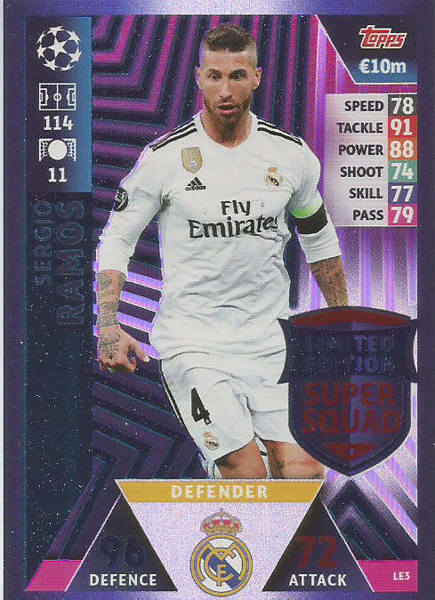 SERGIO RAMOS - CHAMPIONS LEAGUE 2018/19 - "SUPER SQUAD LIMITED EDITION" FOIL TRADING CARD LE3