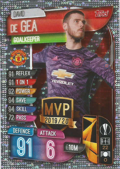 DAVID DE GEA - MANCHESTER UNITED - CHAMP/EUROPA LEAGUE 2019/20 -  SILVER FOIL "MVP" CARD
