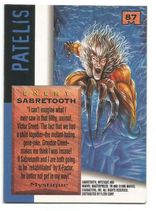 SABRETOOTH - MARVEL MASTERPIECES 95 - RARE "GOLD SIGNATURE EMOTION" TRADING CARD 87