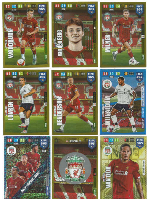 LIVERPOOL FC - PANINI FIFA 365 2020 EDITION -  - SET of 21 FOIL and BASE TRADING CARDS