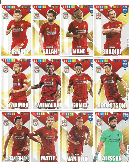 LIVERPOOL FC - PANINI FIFA 365 2020 EDITION -  - SET of 21 FOIL and BASE TRADING CARDS