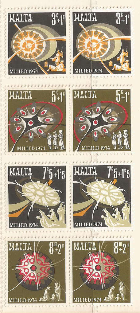 MALTA - 1974 "CHRISTMAS" ISSUE - LOT OF 4 PAIRS STAMPS - (UMint)