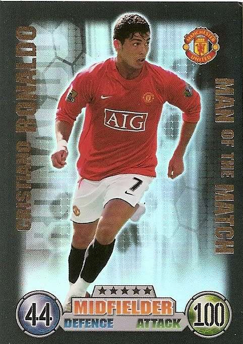 CRISTIANO RONALDO - MATCH ATTAX  2007/08 - "RARE" "MAN of the MATCH" TRADING CARD