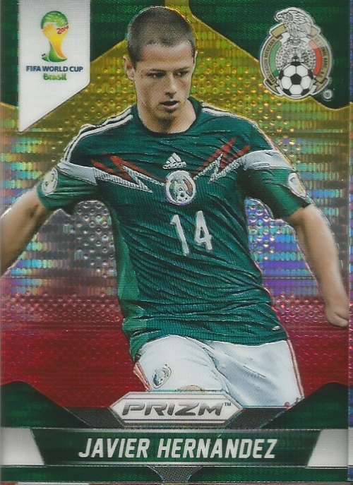 JAVIER HERNANDEZ  - WORLD CUP 2014 PANINI "PRIZM" - "YELLOW/RED PULSAR "BASE " CARD 148