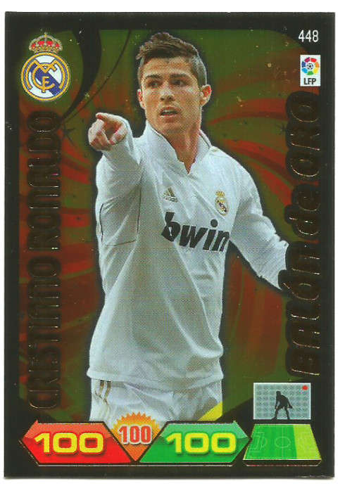 CRISTIANO RONALDO - ADRENALYN XL `LA LIGA` 2011/12 - RARE GOLD `GOLDEN BALL` TRADING CARD 448