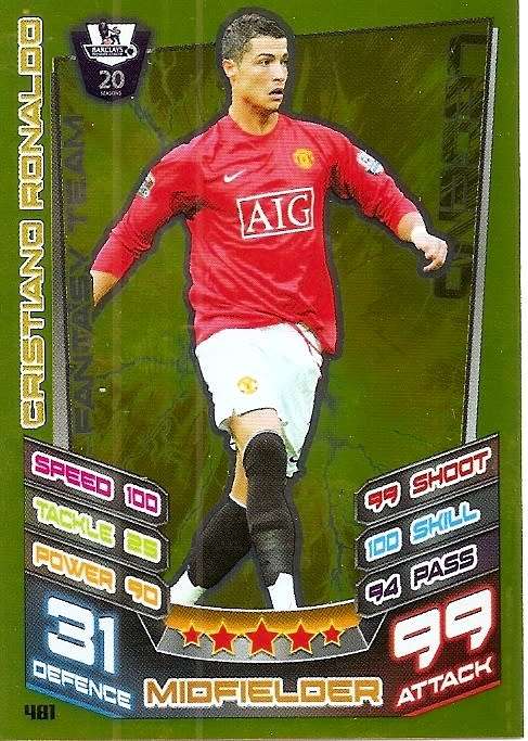 CRISTIANO RONALDO - TOPPS MATCH ATTAX - RARE GOLD `LEGEND` TRADING CARD 481