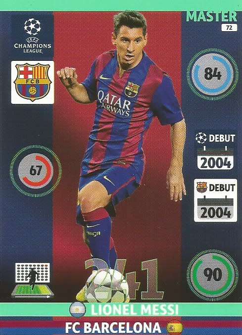 LIONEL MESSI - PANINI CHAMPIONS LEAGUE 2014/2015 - `MASTER` TRADING CARD