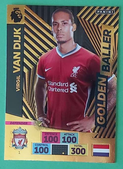 VIRGIL VAN DIJK - PANINI Adrenalyn EPL 2020/2021 - RARE GOLD `GOLDEN BALLER` TRADING CARD 1