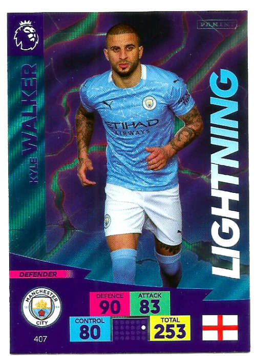KYLE WALKER - ENGLISH PREMIER LEAGUE 20202021 - BLUE FOIL `LIGHTNING` TRADING CARD 407