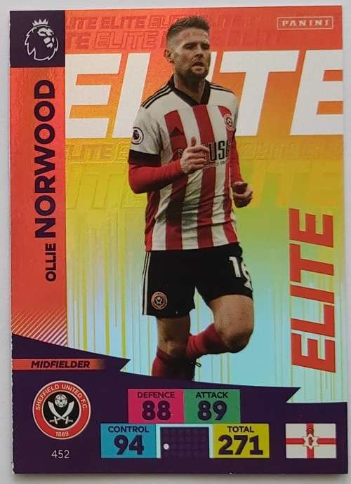 OLLIE NORWOOD - ENGLISH PREMIER LEAGUE 20202021 - ORANGE FOIL `ELITE` TRADING CARD 452