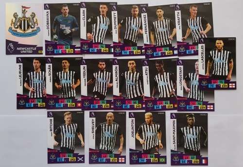 NEWCASTLE UNITED  - ENGLISH PREMIER LEAGUE 2020/2021 - TEAM SET of 18 `FOIL and BASE` TRADING CARDS