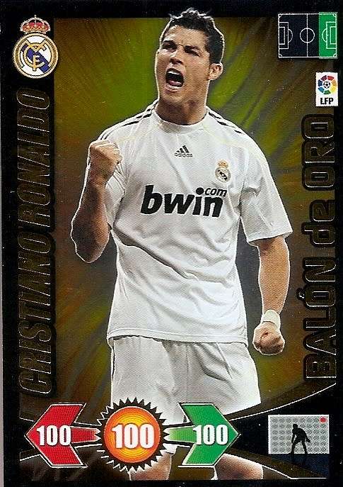 CRISTIANO RONALDO - ADRENALYN XL "LA LIGA" 2010 - RARE GOLD "GOLDEN BALL" TRADING CARD