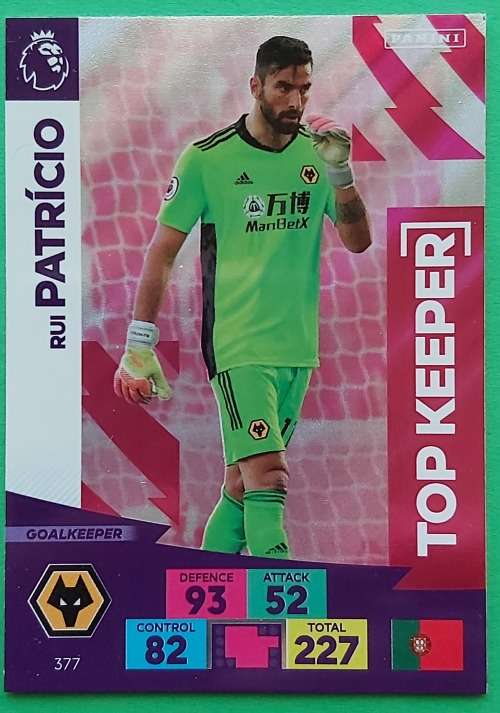 RUI PATRICIO - ENGLISH PREMIER LEAGUE 20202021 - ROSE FOIL `TOP KEEPER` TRADING CARD 377