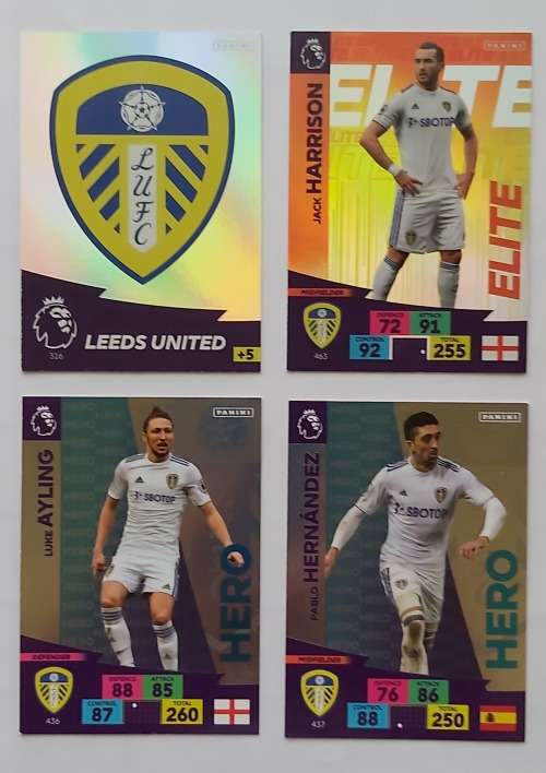 LEEDS UNITED FC - ENGLISH PREMIER LEAGUE 2020/2021 - TEAM SET of 21 `FOIL and BASE` TRADING CARDS