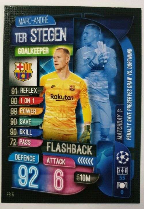 MARK ANDRE TER STEGEN - CHAMP/EUROPA LEAGUE EXTRA 2020 -   "FLASHBACK" TRADING CARD FB5