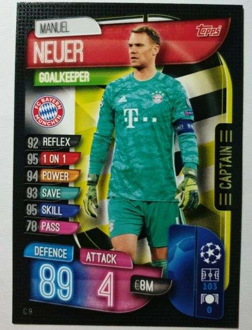 MANUEL NEUER - CHAMP/EUROPA LEAGUE EXTRA 2020 -   "CLUB CAPTAIN" TRADING CARD C9