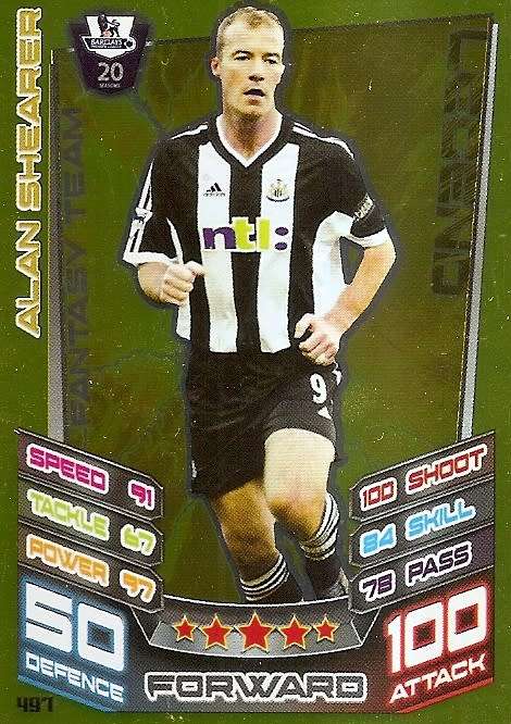 ALAN SHEARER - TOPPS EPL MATCH ATTAX 2012/2013 - GOLD `LEGEND` TRADING CARD 497