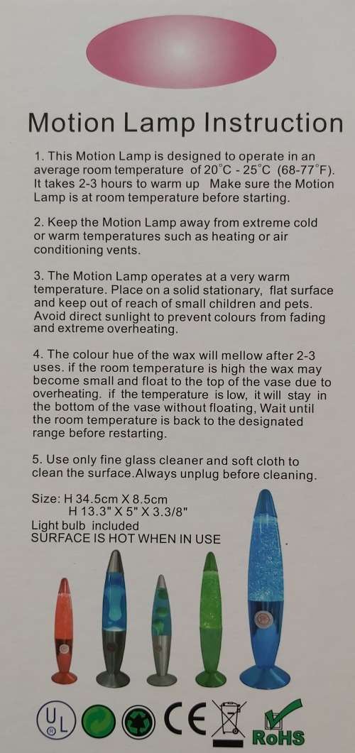 LAVA LAMP - KM1037 34,5cm TALL - RED COLOUR