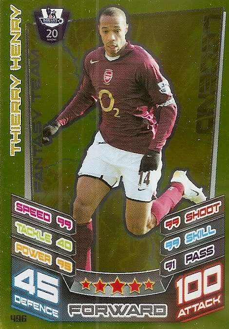 THIERY HENRY - TOPPS EPL MATCH ATTAX 2012/2013 - GOLD `LEGEND` TRADING CARD 496