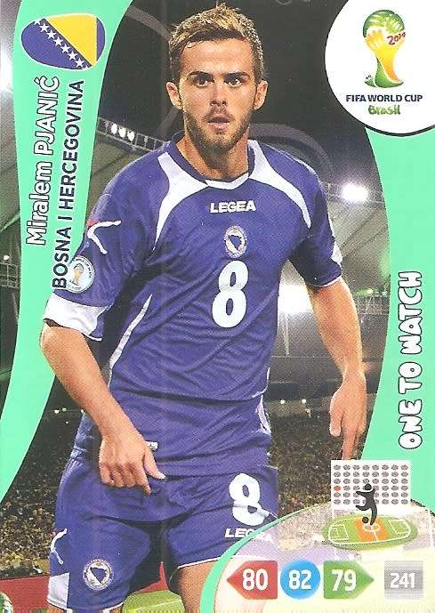 MIRALEM PJANIC - FIFA WORLD CUP 2014 - PANINI ADRENALYN XL - `ONE TO WATCH` TRADING CARD