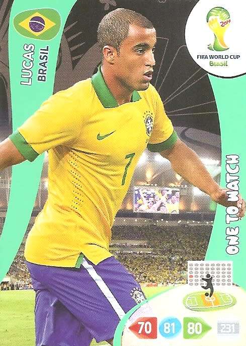 LUCAS - FIFA WORLD CUP 2014 - PANINI ADRENALYN XL - `ONE TO WATCH` TRADING CARD