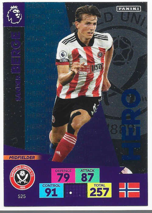 SANDER BERG - ENGLISH PREMIER LEAGUE `PLUS` 2020/2021 - SILVER FOIL `HERO` TRADING CARD 525
