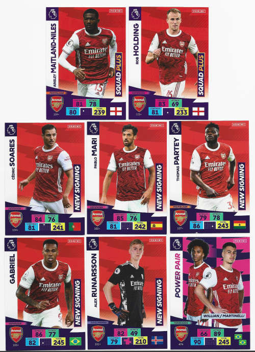 ARSENAL FC  - EPL ADRENALYN `PLUS` 2020/2021 - TEAM LOT of 8 `BASE` TRADING CARDS