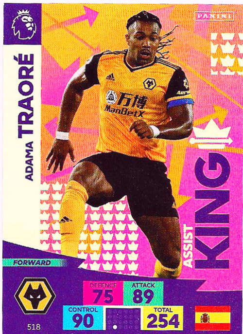 ADAMA TRAORE - ENGLISH PREMIER LEAGUE PLUS 2020/2021 - RED FOIL `ASSIST KING` TRADING CARD 518