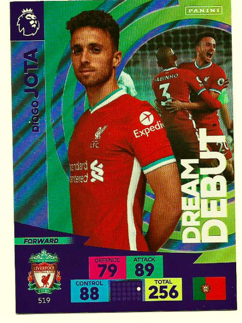 DIOGO JOTA - ENGLISH PREMIER LEAGUE `PLUS` 2020/2021 - FOIL `DREAM DEBUT` TRADING CARD 519