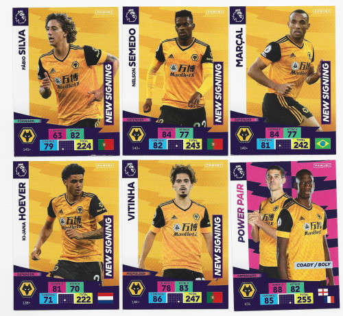 WOLVERHAMPTON - EPL ADRENALYN `PLUS` 2020/2021 - TEAM LOT of 6 `BASE` TRADING CARDS