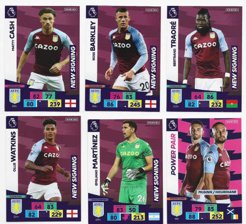 ASTON VILLA FC - EPL ADRENALYN `PLUS` 2020/2021 - TEAM LOT of 6 `BASE` TRADING CARDS