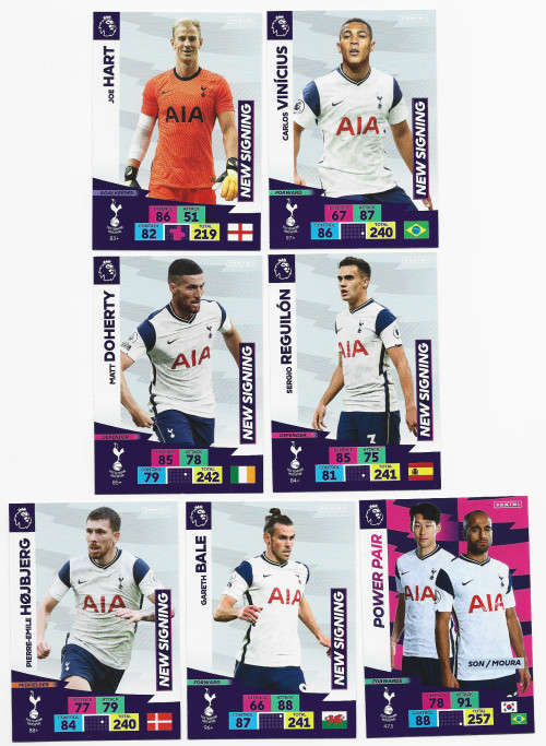TOTTENHAM HOTSPURS - EPL ADRENALYN `PLUS` 2020/2021 - TEAM LOT of 7 `BASE` TRADING CARDS