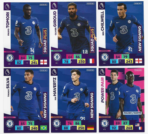CHELSEA FC  - EPL ADRENALYN `PLUS` 2020/2021 - TEAM LOT of 6 `BASE` TRADING CARDS