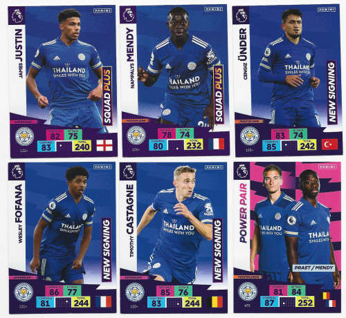 LEICESTER CITY FC  - EPL ADRENALYN `PLUS` 2020/2021 - TEAM SET of 6 `BASE` TRADING CARDS