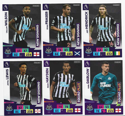 NEWCASTLE UNITED - EPL ADRENALYN `PLUS` 2020/2021 - TEAM LOT of 6 `BASE` TRADING CARDS