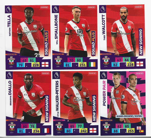 SOUTHAMPTON - EPL ADRENALYN `PLUS` 2020/2021 - TEAM SET of 7 `BASE` TRADING CARDS
