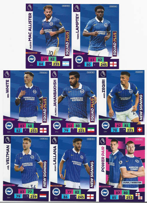 BRIGHTON - EPL ADRENALYN `PLUS` 2020/2021 - TEAM SET of 8 `BASE` TRADING CARDS