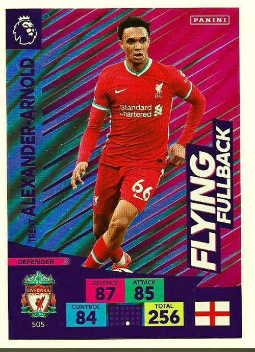 T A ARNOLD - ENGLISH PREMIER LEAGUE `PLUS` 2020/2021 - RED FOIL `FLYING FULLBACK` TRADING CARD 505