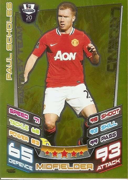 PAUL SCHOLES - TOPPS EPL MATCH ATTAX 2012/2013 - GOLD `LEGEND` TRADING CARD 486