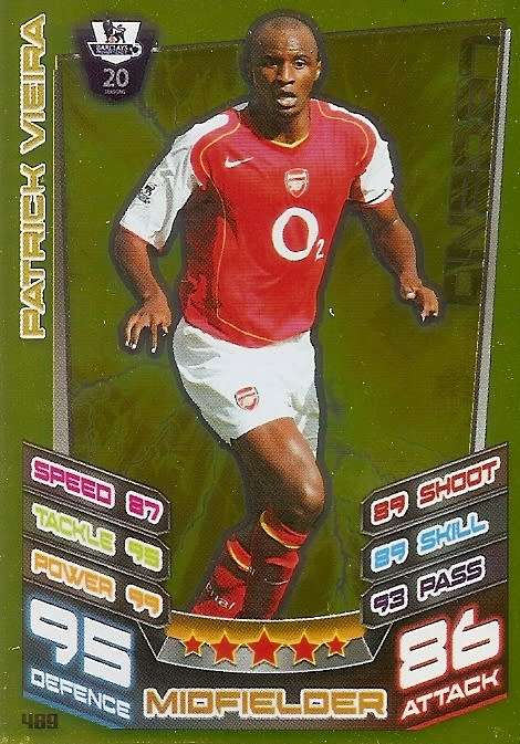 PATRICK VIEIRA - TOPPS EPL MATCH ATTAX 2012/2013 - GOLD `LEGEND` TRADING CARD 489