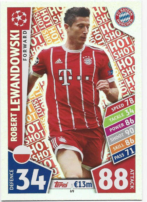 ROBERT LEWANDOWSKI - TOPPS CHAMPIONS LEAGUE 2017/2018 -  `FORWARD` FOIL TRADING CARD
