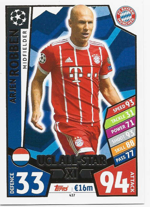 ARJEN ROBBEN - TOPPS CHAMPIONS LEAGUE 2017/2018 -  `UCL ALL STAR XI` FOIL TRADING CARD