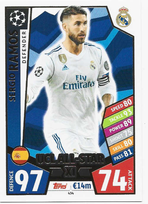 SERGIO RAMOS - TOPPS CHAMPIONS LEAGUE 2017/2018 -  `UCL ALL STAR XI` FOIL TRADING CARD