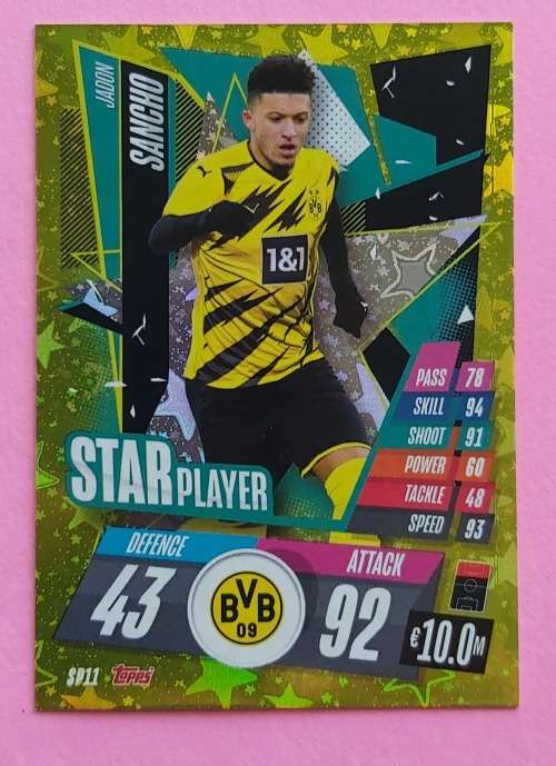 JADON SANCHO (Dortmund) - TOPPS `CHAMPIONS LEAGUE` 2020/2021 - GOLD `STAR PLAYER` CARD SP11