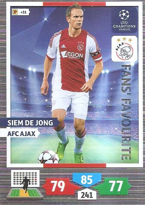 SIEM DE JONG (Ajax) - PANINI `CHAMPIONS LEAGUE 2013/14` - `FANS FAVOURITE` TRADING CARD