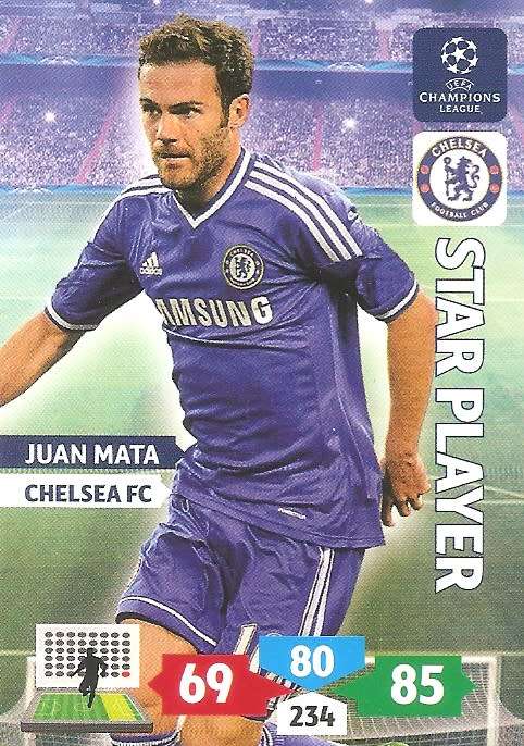 JUAN MATA (Chelsea) - PANINI `CHAMPIONS LEAGUE` 2013/2014 - `STAR PLAYER` TRADING CARD