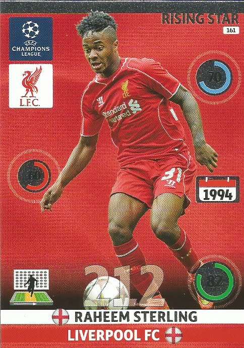 RAHEEM STERLING - PANINI `CHAMPIONS LEAGUE`  2014/15 - FOIL `RISING STAR` TRADING CARD