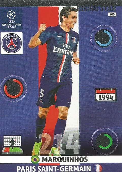 MARQUINHOS - PANINI `CHAMPIONS LEAGUE`  2014/15 - FOIL `RISING STAR` TRADING CARD